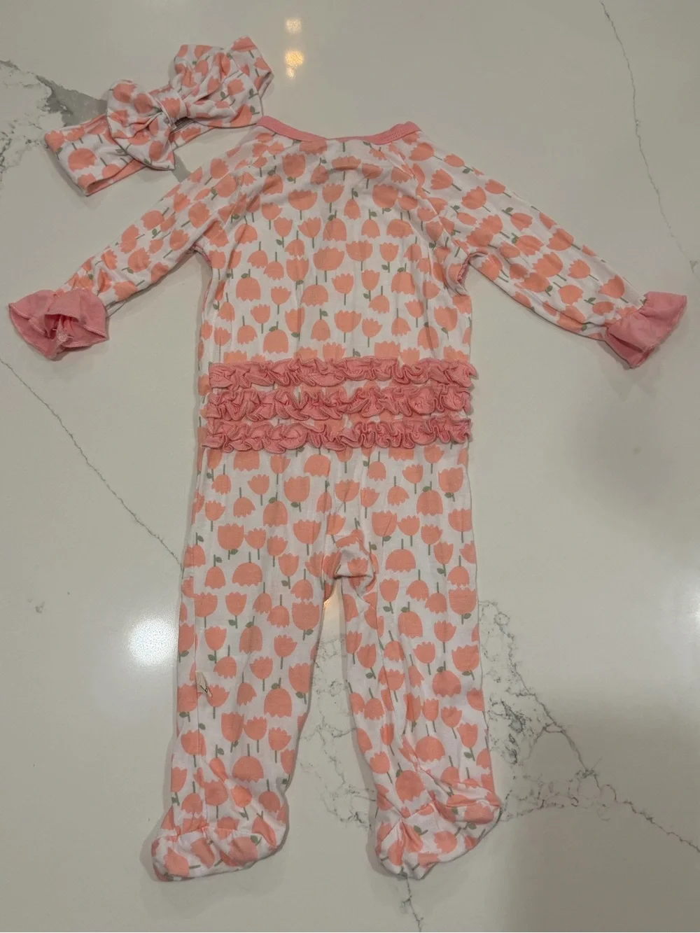 0-3 Months Baby Girls Footie Sleeper with Matching Headband